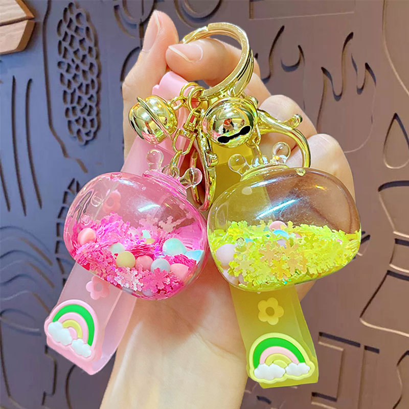 Wholesale Acrylic Crown snowflake quicksand oil keychain female book bag pendant car key chain creative gift