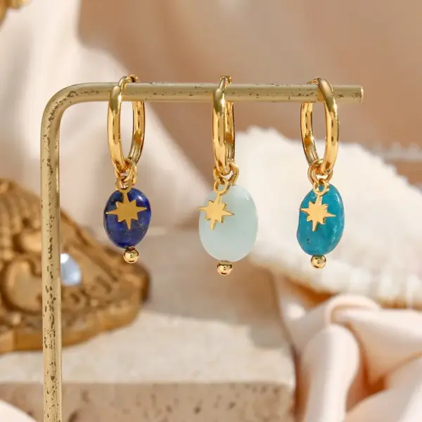 Wholesale 1 Pair Classic Style Geometric Plating Stainless Steel Natural Stone Gold Plated Earrings