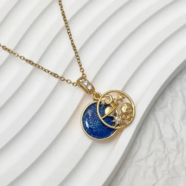 Ion Plating (IP) 18K Gold Plated Star Moon 304 Stainless Steel Copper Marine Style Classic Waterproof Non Tarnish Pendant Necklace