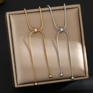Simple Drawstring Necklace Round Beads Design 304 Stainless Steel Necklace