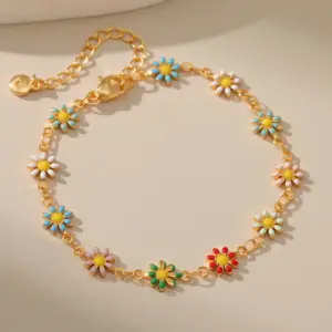 Wholesale Vacation Ethnic Style Beach Flower Copper Enamel Plating 18k Gold Plated Bracelets