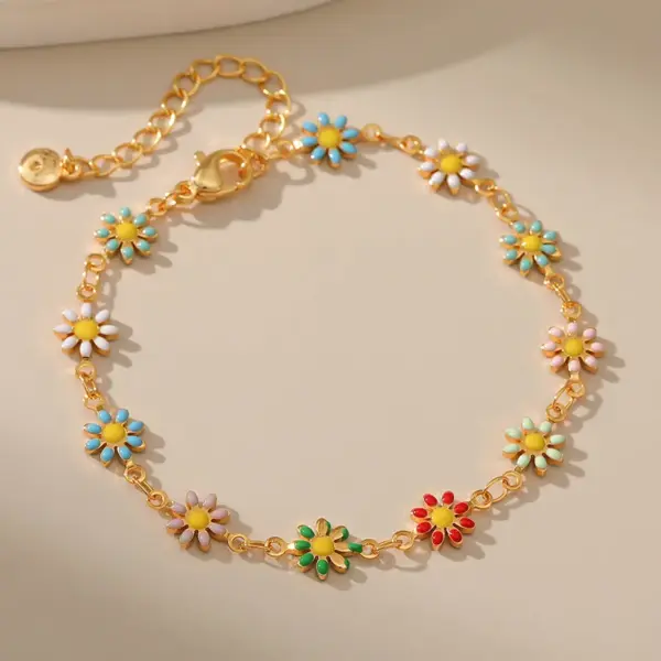 Wholesale Vacation Ethnic Style Beach Flower Copper Enamel Plating 18k Gold Plated Bracelets