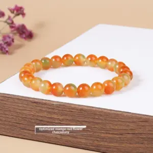 Optimized Orange Red Floating Flower Chalcedony Bracelet / Diameter 8.1-8.8mm (about 21-23 Pieces)