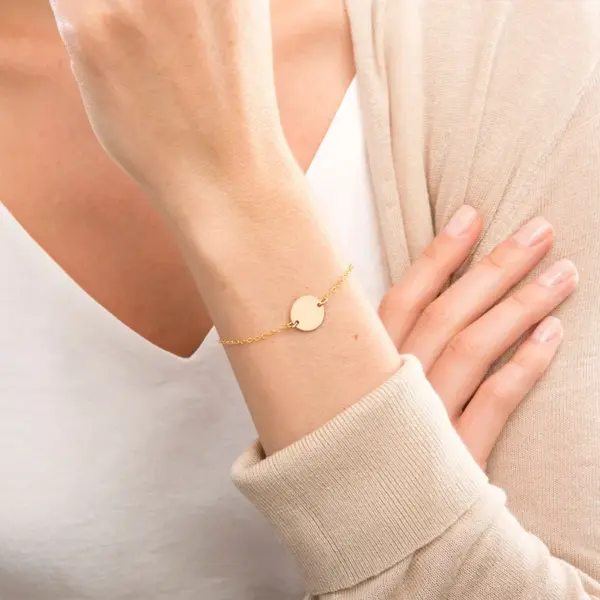 PVD Coated 14K Gold Real Gold Plated Round Customization Laser Engraving 304 Stainless Steel Casual Simple Style Waterproof Non Tarnish 304 Stainless Steel Bracelets