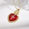 Hip-Hop INS Style Copper Color Retention Electroplated Gold Micro-Inlaid Zircon Colorful Oil Drop Cross Flower Light Heart Necklace