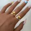 Wholesale PVD Coated Real Gold Plated 18K Gold Dolphin Fish 304 Stainless Steel Hawaiian Vacation Beach Waterproof Non Tarnish Open Rings