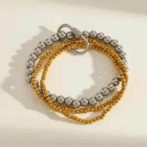 2 Gold 1 Steel - Striped Oval Steel Color Buckle