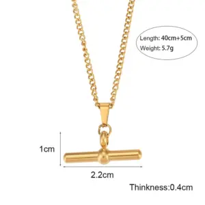 Circle Stick Cuban Link Chain Pendant Necklace