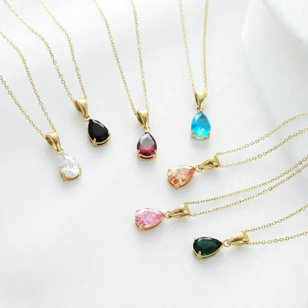 PVD Coated 18K Gold Platinum Real Gold Plated Water Droplets 304 Stainless Steel Fashion Waterproof Non Tarnish 304 Stainless Steel Necklace