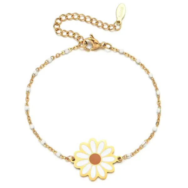 Wholesale Sweet Daisy Stainless Steel Enamel Plating Bracelets