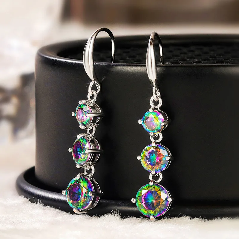 Wholesale Shining Colorful Zircon Earrings Long Trend Copper Earrings
