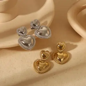 Wholesale 1 Pair Commute Red Heart 304 Stainless Steel 18K Gold Plated Ear Studs