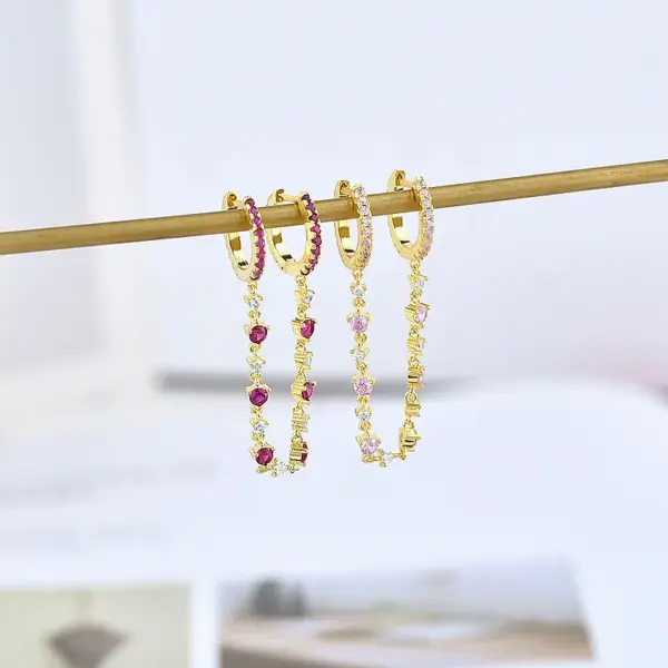 Wholesale Streetwear Geometric Patchwork Copper Artificial Gemstones Earrings