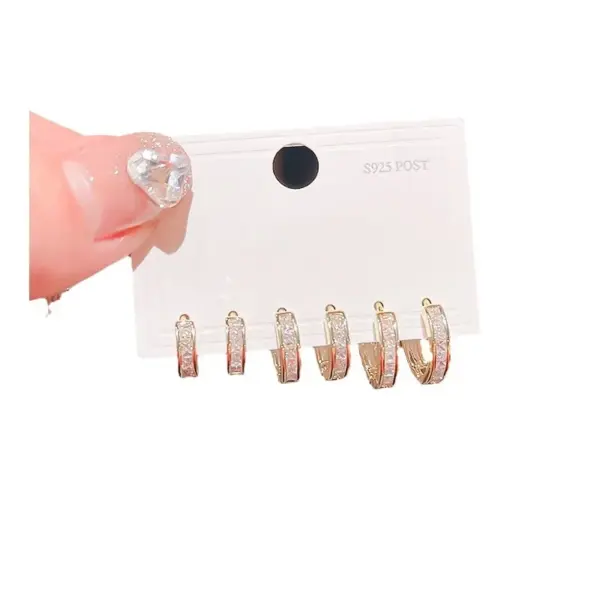 Wholesale New Smooth Geometric Round Zircon Hoop Earrings Simple Versatile Fashionable Ear Stud Rings Women's Jewelry Accessories