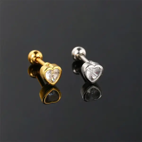 Wholesale 1 Piece Simple Style Heart Shape Plating Inlay Stainless Steel Copper Zircon White Gold Plated Ear Studs