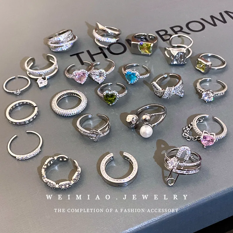 Wholesale Fashion Paper Clip Copper Inlay Zircon Open Ring 1 Piece