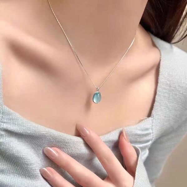 Wholesale S925 Aquamarine Pendant Sterling Silver Necklace Women's High-End Non-Fading Summer Ins Versatile Accessible Luxury Niche Jewelry