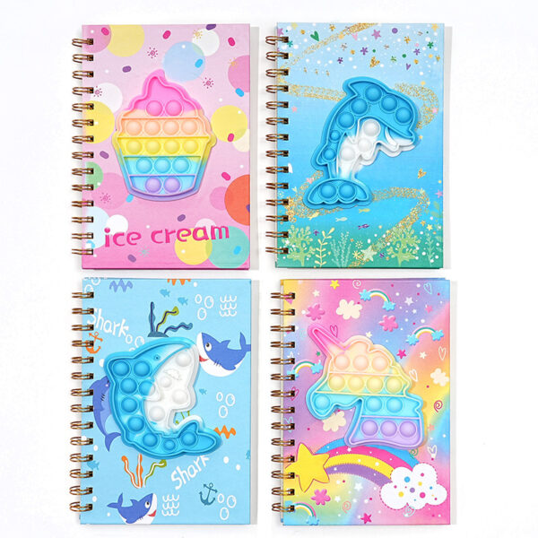 Wholesale bubble pop coil book dinosaur unicorn silicone notebook