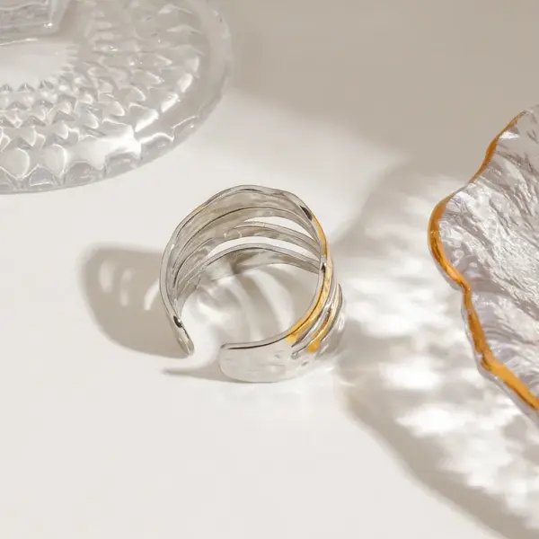 Wholesale 304 Stainless Steel Geometric PVD Coated 18K Real Gold Plated Real Gold Plated Basic Vacation Commute Waterproof Non Tarnish Rings