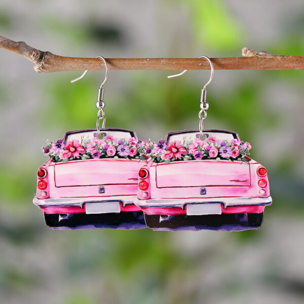 oly-de41887e46804029b605d9789e9771dd Wholesale Cross-border New Spring and Summer Pink Car Flower Acrylic Pendant Earrings Simple Holiday Earrings Gift