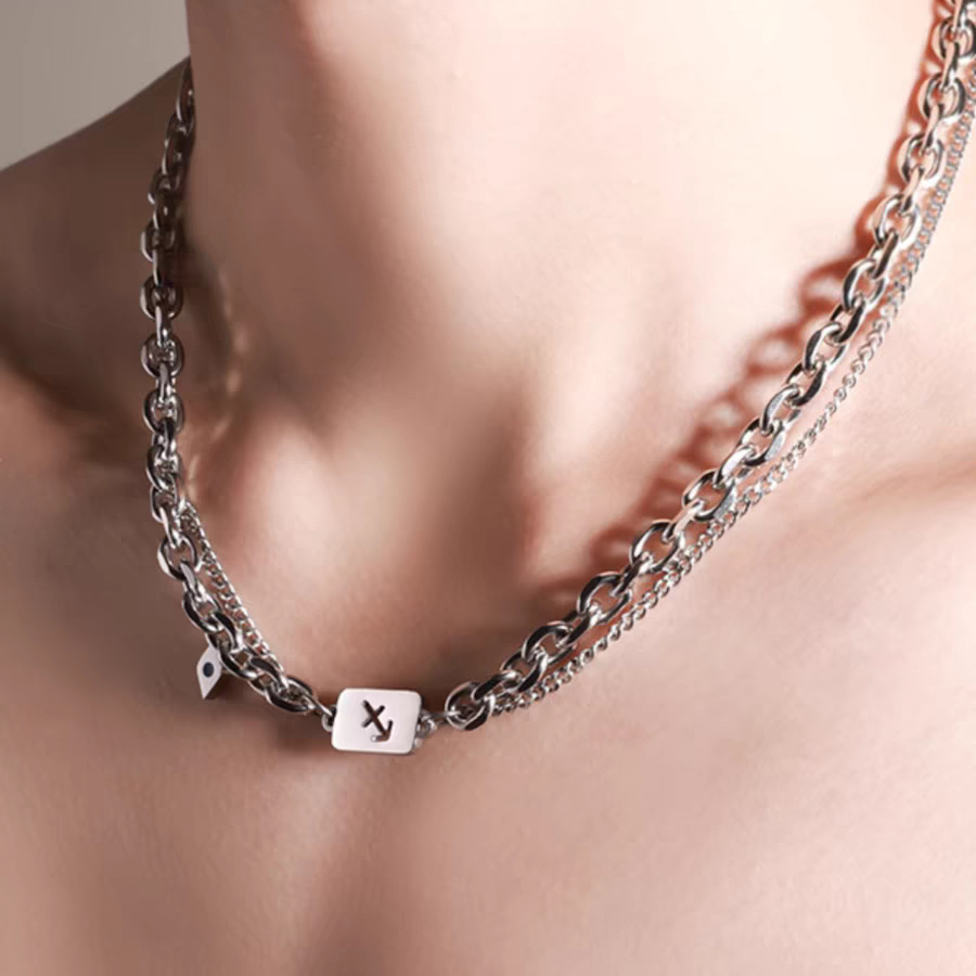 Wholesale Twee Contion Necklace Titanium Steel Color-free Double-layer Chain Bracelet Combination