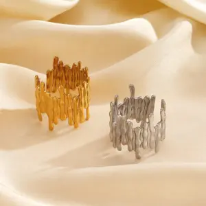 Wholesale Ion Plating (IP) 18K Gold Plated Irregular 304 Stainless Steel Funny Classic Style Waterproof Non Tarnish Open Rings