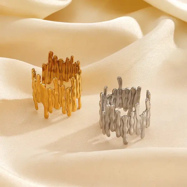 Wholesale Ion Plating (IP) 18K Gold Plated Irregular 304 Stainless Steel Funny Classic Style Waterproof Non Tarnish Open Rings