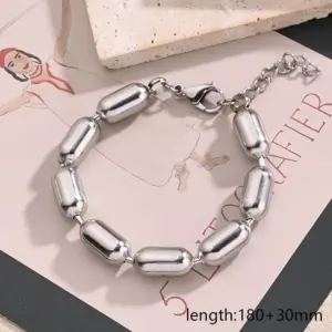 Glossy 8mm Cylinder Beads Bracelet (Steel Color) / 15x8mm (String Length: 180+30mm) / 1 Strand/Package