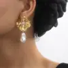 Wholesale 1 Pair Elegant Retro French Style Flower Plating Inlay Alloy Pearl Gold Plated Drop Earrings