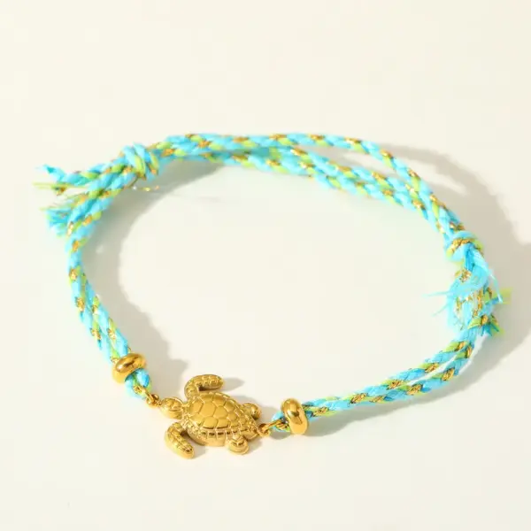 Sweet Cute Stainless Steel 18K Gold Turtle Pendant Colorful Handmade Woven Rope Bracelet Jewelry Simple Style Versatile Ocns