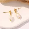 Wholesale Elegant Geometric Gold Plated Stainless Steel Pearl PVD Coated Drop Earrings
