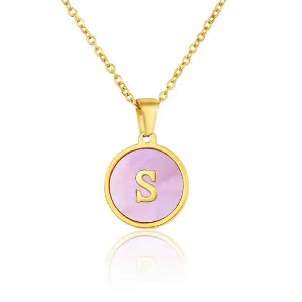 Wholesale Jewelry Simple Style Letter Titanium Steel Shell 18K Gold Plated Plating Inlaid Shell Necklace