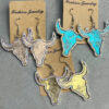 Wholesale Diamond-studded genuine leather bull head-shaped western earrings
