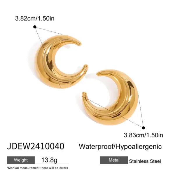 Wholesale 304 Stainless Steel Moon PVD Coated 18K Real Gold Plated Real Gold Plated 18K Gold Vintage Style Simple Style Classic Style Waterproof Non Tarnish Ear Studs