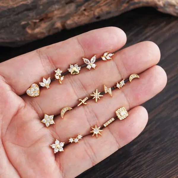 Exquisite Micro Pave Zirconia Stud Earrings Gold Plated Fashion Punk Style Unisex Animal Zodiac Heart Bowknot Hip Hop Street Style High Street Jewelry