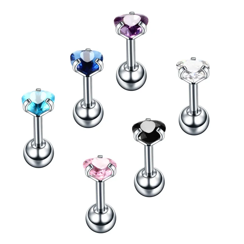 Wholesale Fashion Heart Shape Stainless Steel Inlay Zircon Ear Studs 1 Piece