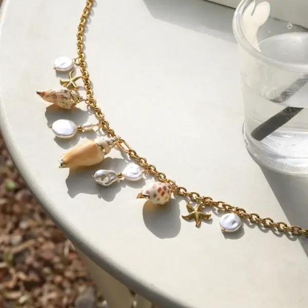 Wholesale 304 Stainless Steel Starfish Conch Flower PVD Coated Real Gold Plated Casual Marine Style Modern Style Waterproof Non Tarnish Waist Chain