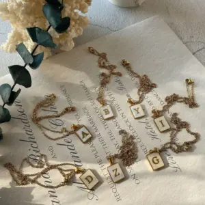 Wholesale Fashion Letter Titanium Steel Pendant Necklace Metal Inlay Shell Stainless Steel Necklaces