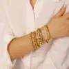 Wholesale 304 Stainless Steel Geometric Round Square PVD Coated Artificial Pearls Rhinestones Zircon 18K Gold 18K Real Gold Plated Real Gold Plated Glam Classic Style Waterproof Non Tarnish Asymmetrical Polishing Gold Cuff Bracelets Bangle