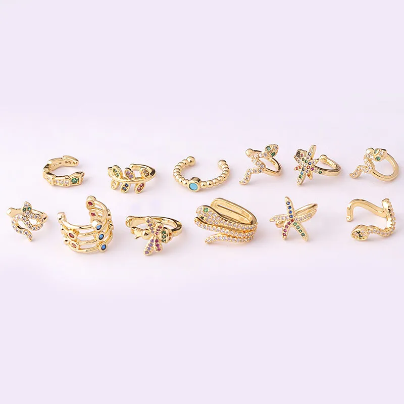 Wholesale Ear Cartilage Rings & Studs Fashion Snake Copper Plating Inlay Zircon