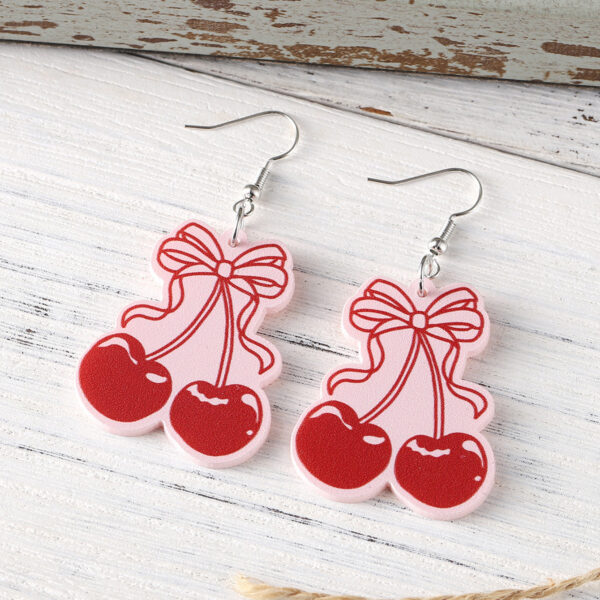 oly-de6260b6bf317d7962e48653af795a64 Wholesale Bowknot Cherry Acrylic Drop Earrings