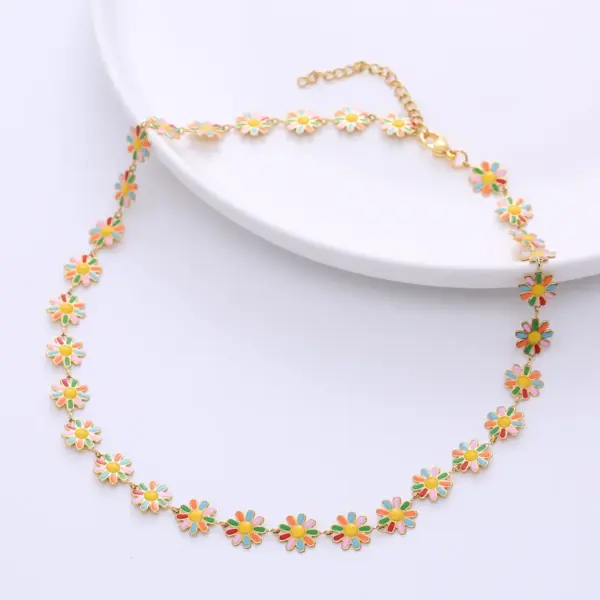 Wholesale PVD Coated Flower 304 Stainless Steel Fashion Waterproof Non Tarnish 304 Stainless Steel Necklace