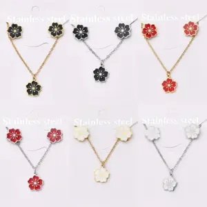Wholesale Jewelry Casual Basic Vacation Simple Flower 304 Stainless Steel 18K Gold Plated Polishing Enamel Plating Jewelry Set