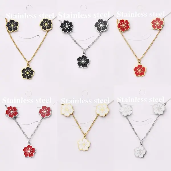 Wholesale Jewelry Casual Basic Vacation Simple Flower 304 Stainless Steel 18K Gold Plated Polishing Enamel Plating Jewelry Set