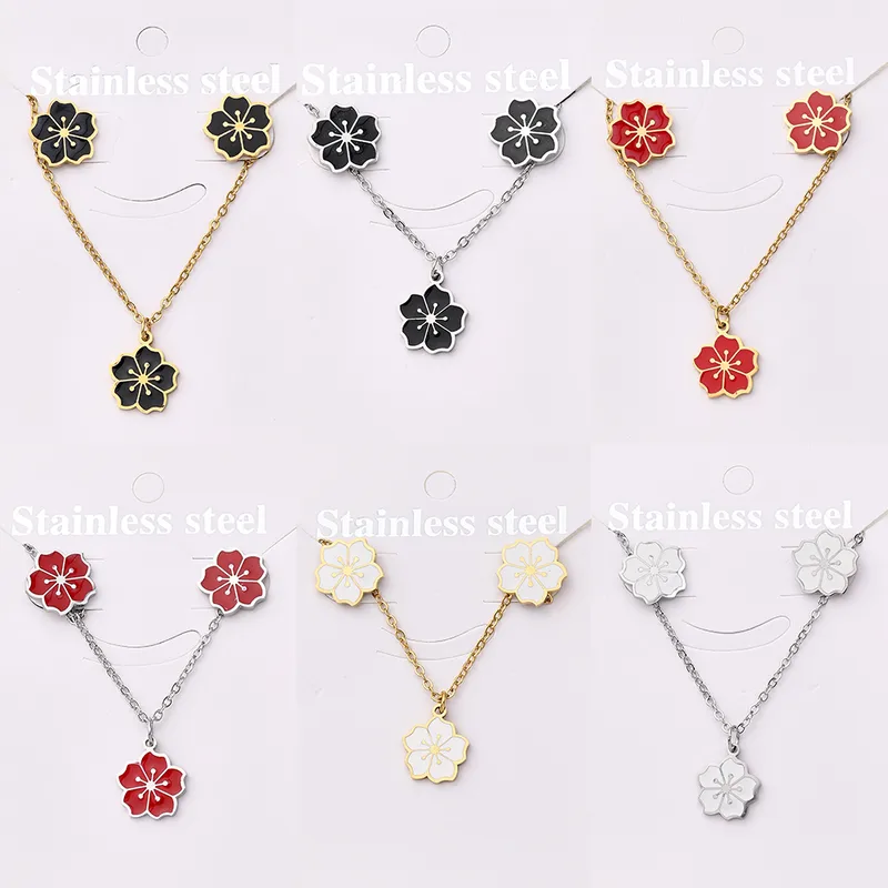 Wholesale Jewelry Casual Basic Vacation Simple Flower 304 Stainless Steel 18K Gold Plated Polishing Enamel Plating Jewelry Set