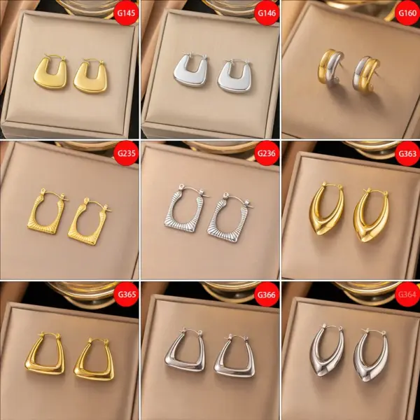 Wholesale PVD Coated Real Gold Plated Geometric Titanium Steel Casual Simple Style Waterproof Non Tarnish Ear Cuffs Earrings Ear Studs