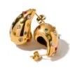 Wholesale 304 Stainless Steel Water Droplets PVD Coated Artificial Diamond 18K Real Gold Plated 18K Gold Waterproof Non Tarnish Plating Inlay Ear Studs