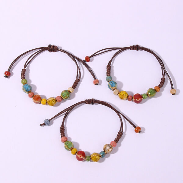 Wholesale W851 Minority Style Color Ceramic Bead Bracelet Yunnan Tourism Commemorative Hand-woven Beaded Hand Jewelry for Women