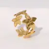 PVD Coated Real Gold Plated 18K Gold Flower 304 Stainless Steel Elegant Vacation Simple Style Waterproof Non Tarnish Open Rings