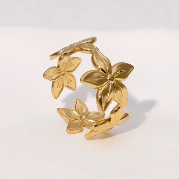 PVD Coated Real Gold Plated 18K Gold Flower 304 Stainless Steel Elegant Vacation Simple Style Waterproof Non Tarnish Open Rings